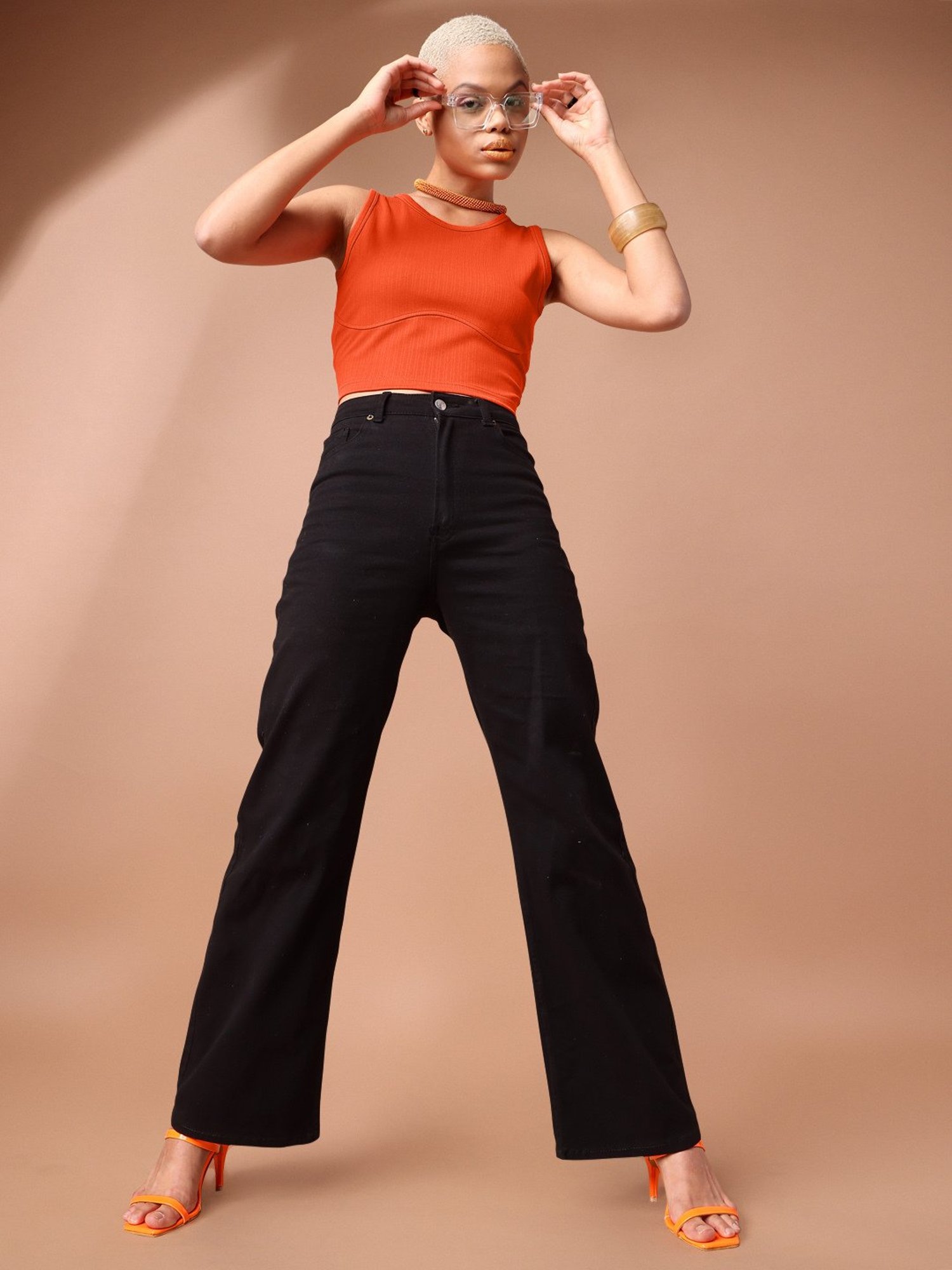 PURVAJA Orange Regular Fit Crop Top