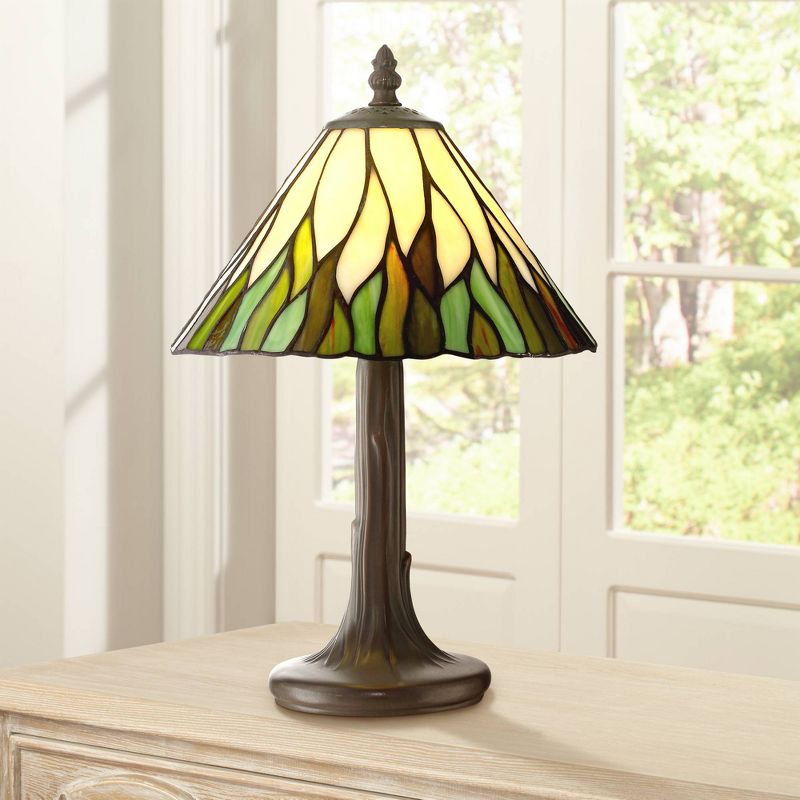 Robert Louis Tiffany Cottage Accent Table Lamp 14 1/2" High Brown Tree Stained Glass Shade for Bedroom Bedside Nightstand Office