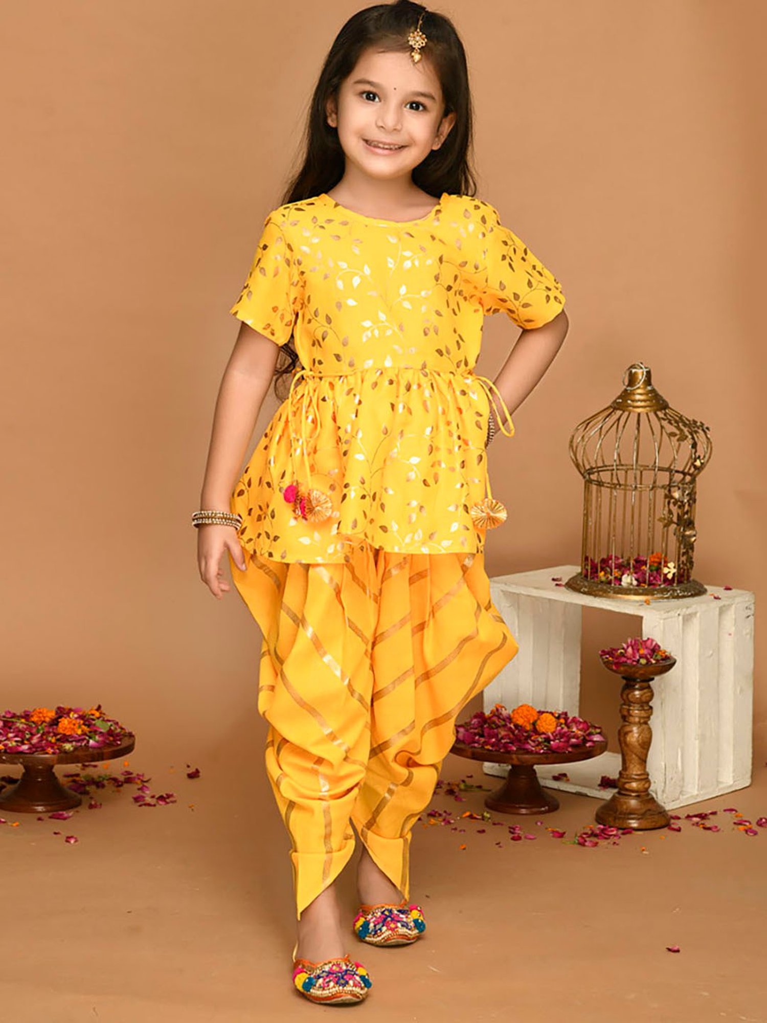 Saka Designs Kids Yellow & Gold Printed Jhabla with Dhoti