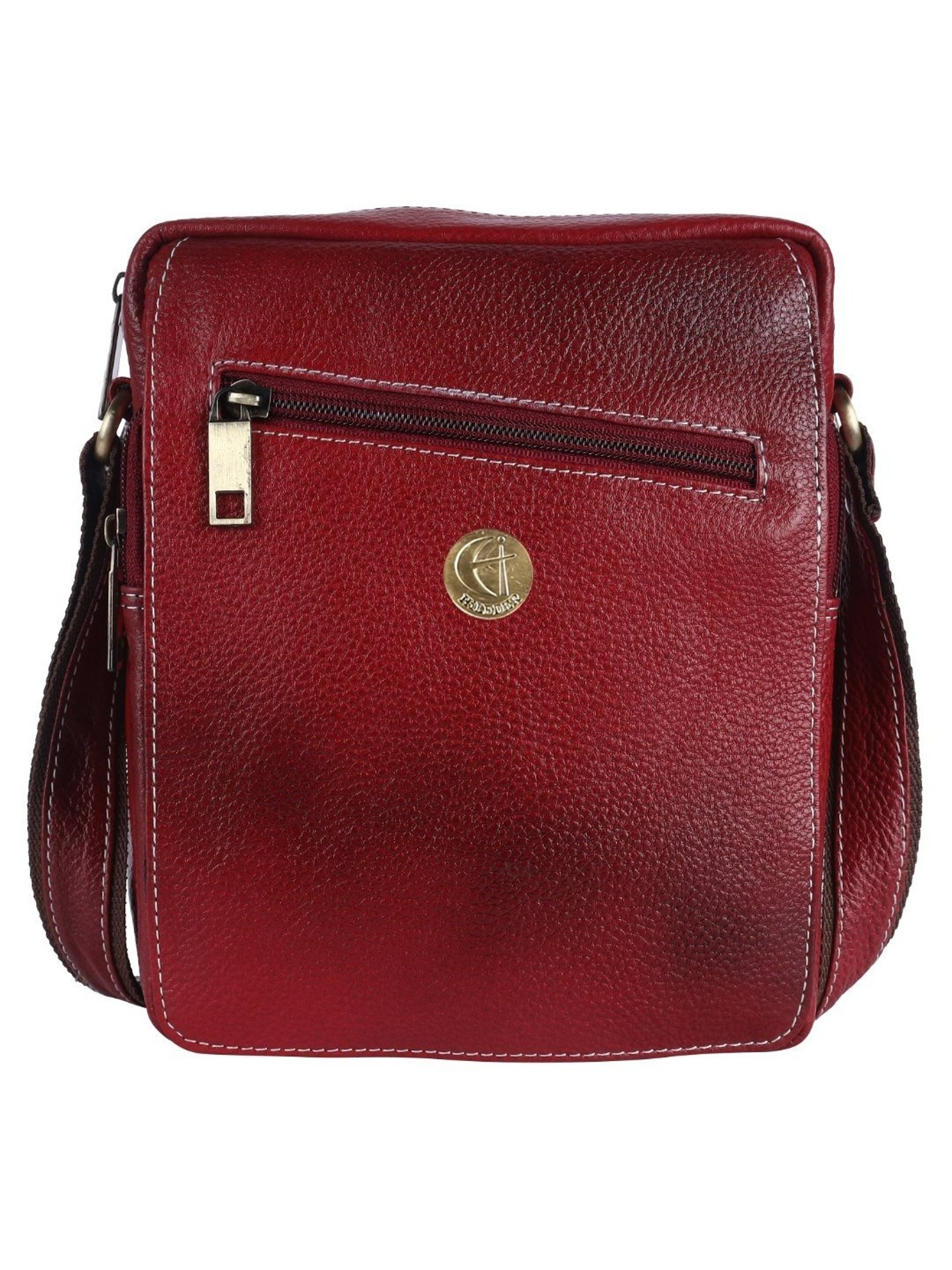 HiLEDER Maroon Textured Medium Leather 8 inch Cross Body Bag