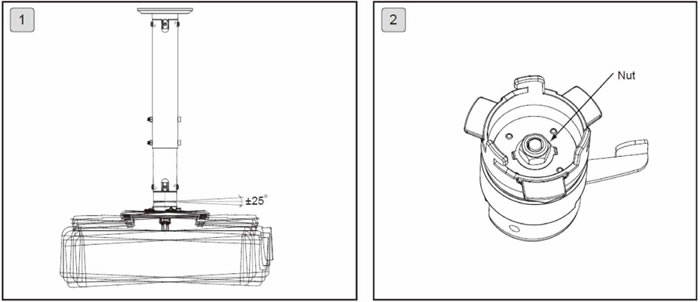 Height Adjustable heavy-duty ceiling projector mount for projectors with large-diameter mount holes max 15in (380mm). Projector max weight 55.1 lbs (25 Kg)