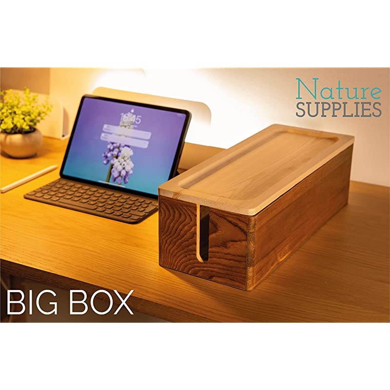 of Two Rustic Wooden Cable Management Box Cord Organizer Large Storage Holder for Desk TV Computer USB Hub System to Cover and Hide amp Power Strips amp Cords Dark Brown