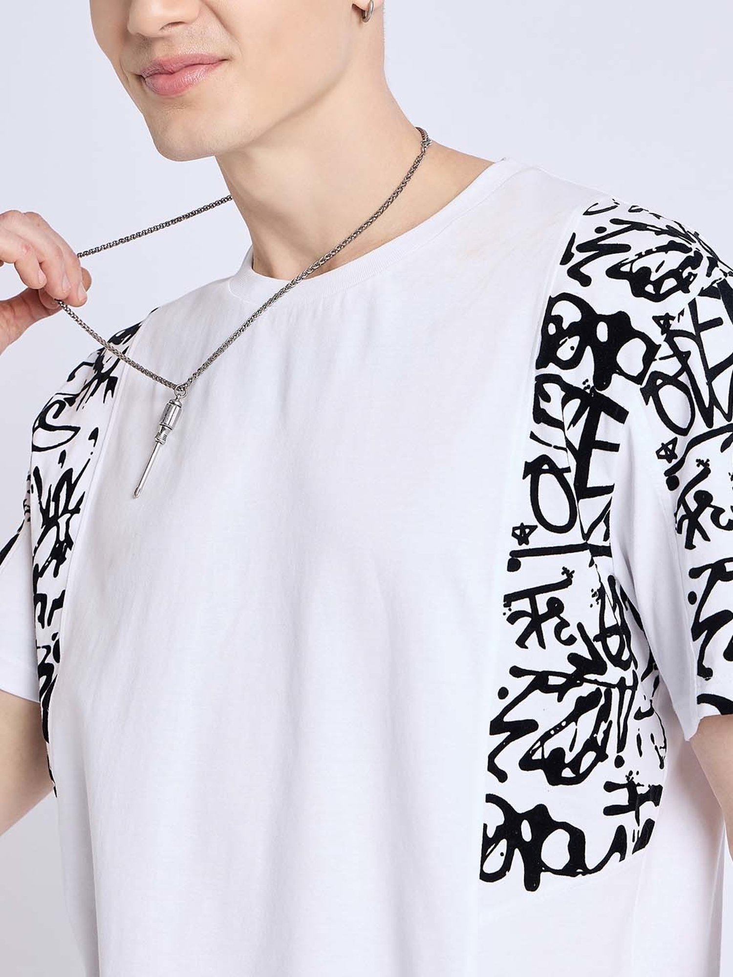 EDRIO White Regular Fit Printed Crew T-Shirt