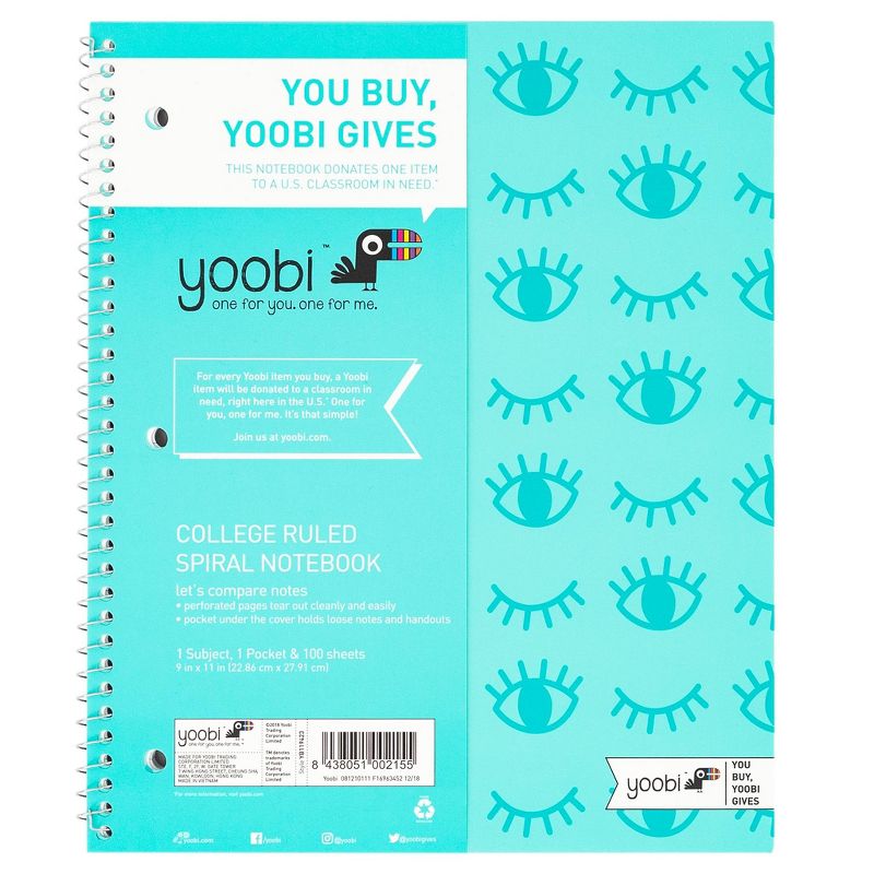 1 Subject College Ruled Spiral Notebook Aqua - Yoobi™