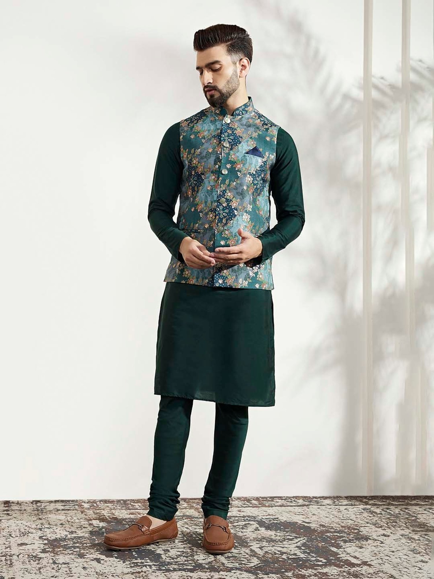 KISAH Multicolor Regular Fit Self Design Kurta & Churidar With Nehru Jacket
