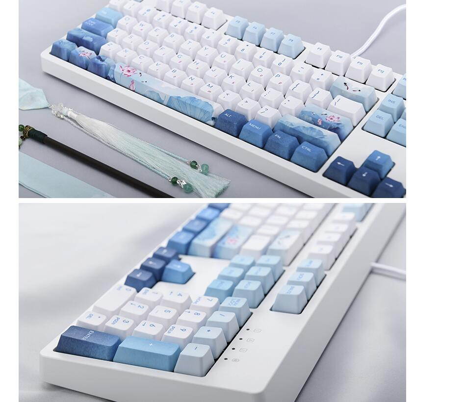 A-jazz AK535  N-key Rollover  Ergonomic Design,Cool Exterior USB Wired Cherry  MX Red Mechanical Gaming  Keyboard For Office And Game,  PBT Keycaps  - Blue Lotus ( No Light Version )