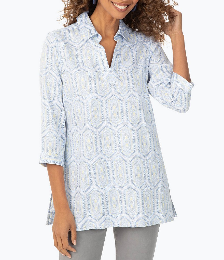 Foxcroft French Tile V-Neck Collared Non-Iron Tunic