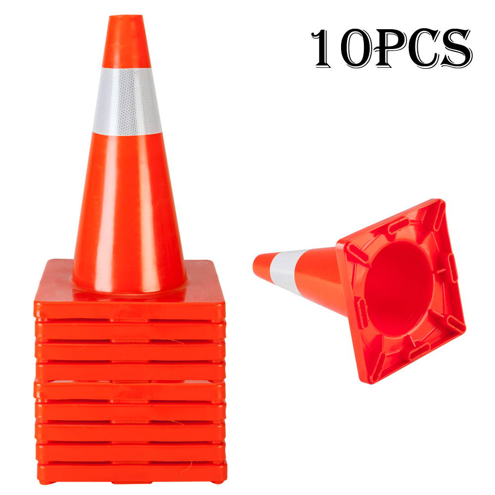 10Pcs Traffic Cones 18" Orange Slim Fluorescent Reflective Road Safety Parking Cones