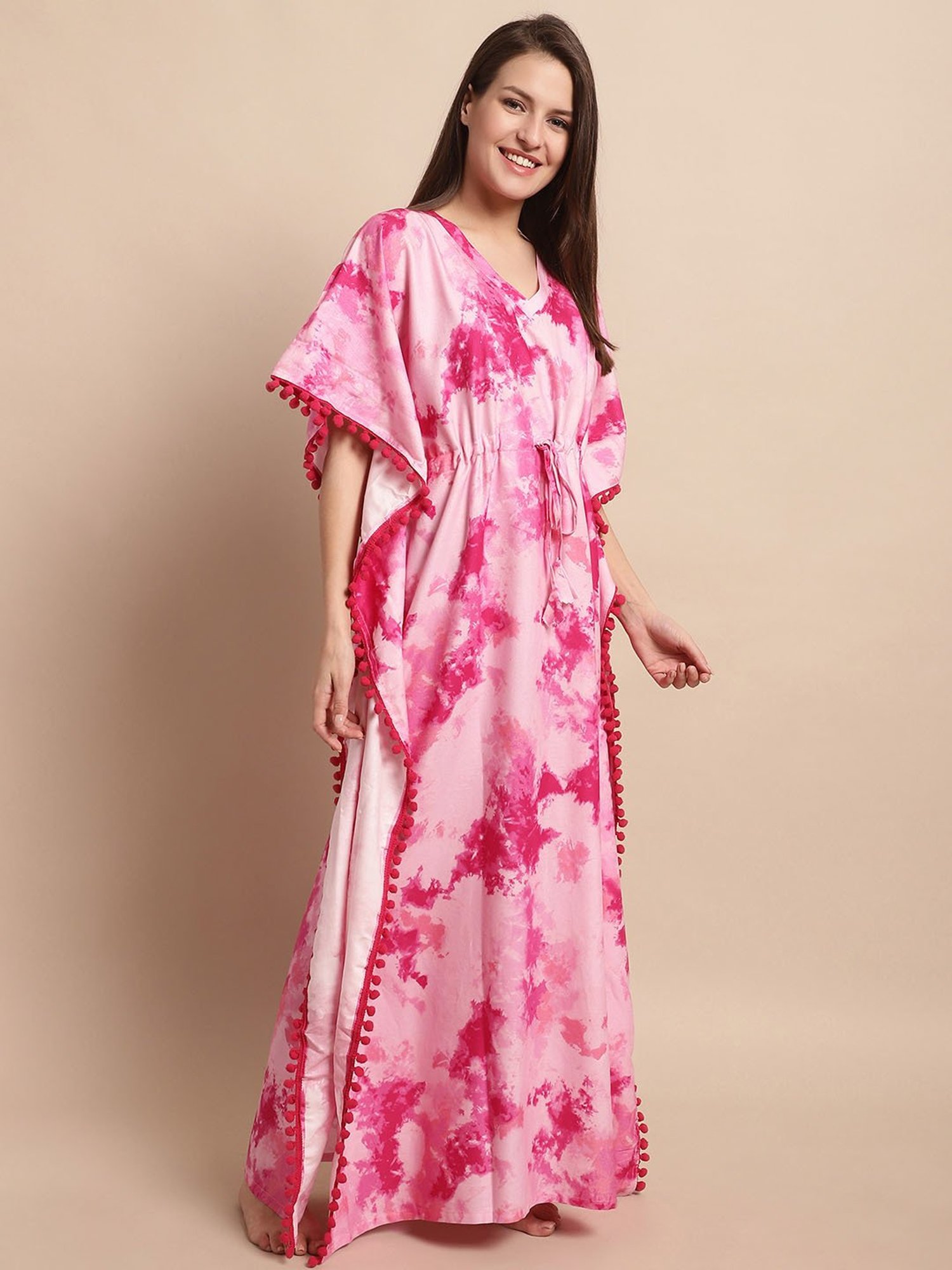Boston Club Pink Printed Kaftan Night Dress