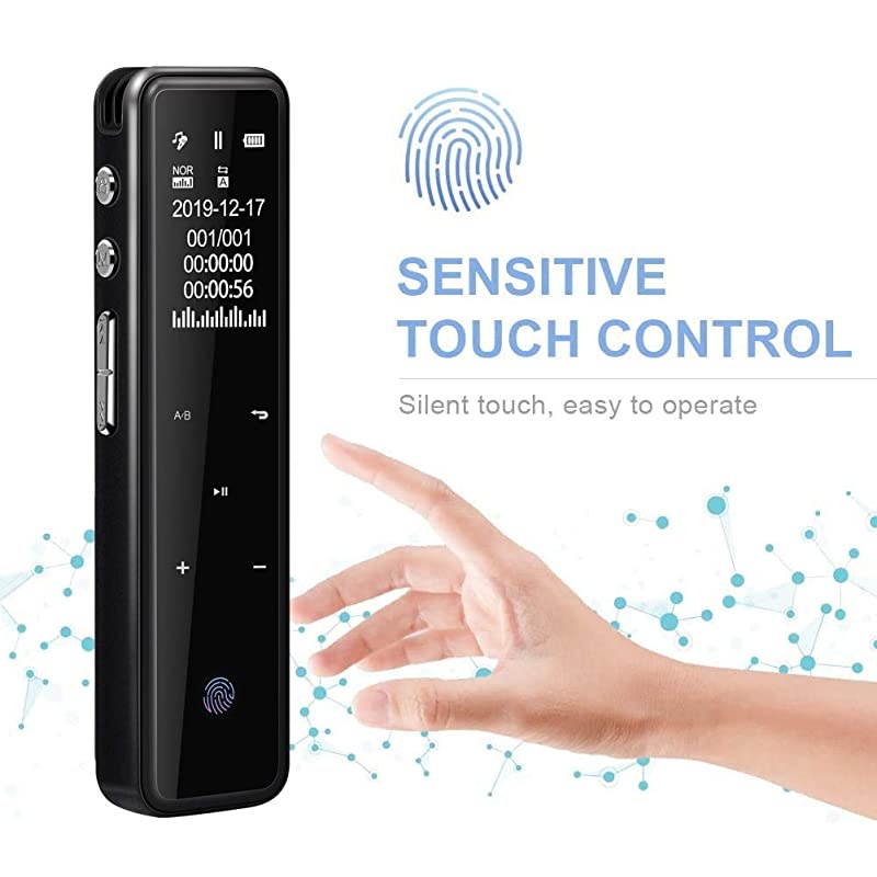 Recorder Digital Recorder 32G Touch Screen Activated Recorder for LecturesMeetingsClass 1536kbps Stereo HDAudio Recording Device with Dual Microphones Rechargeable Black