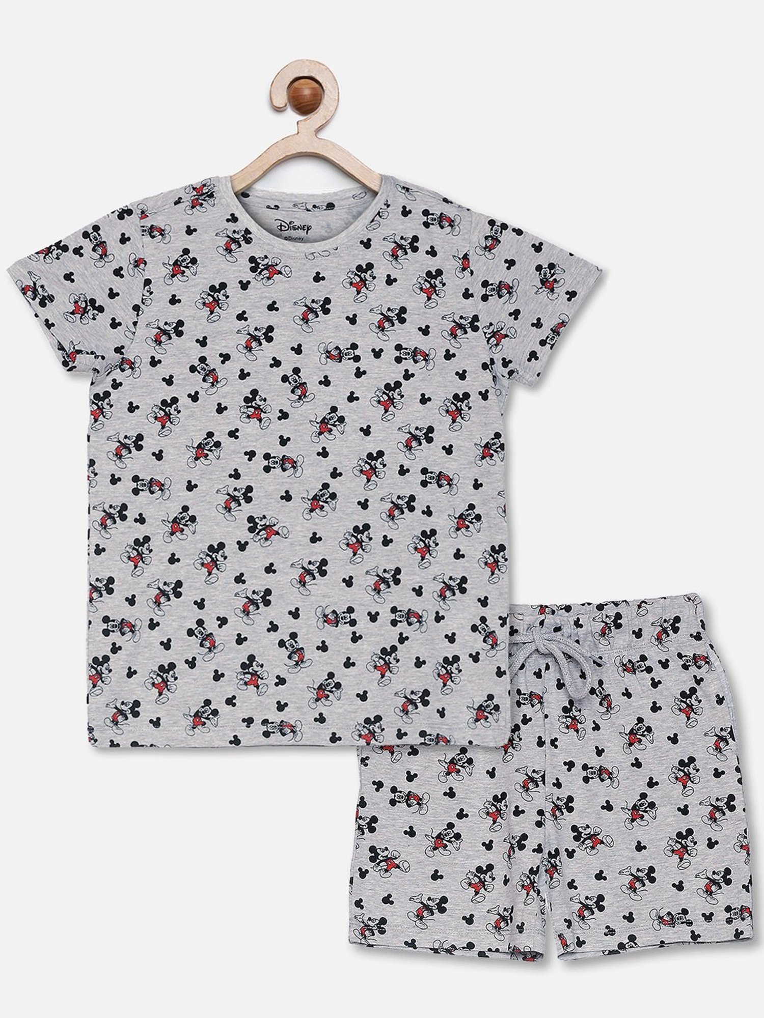 Kidsville Kids Grey Melange Mickey Print T-Shirt with Shorts