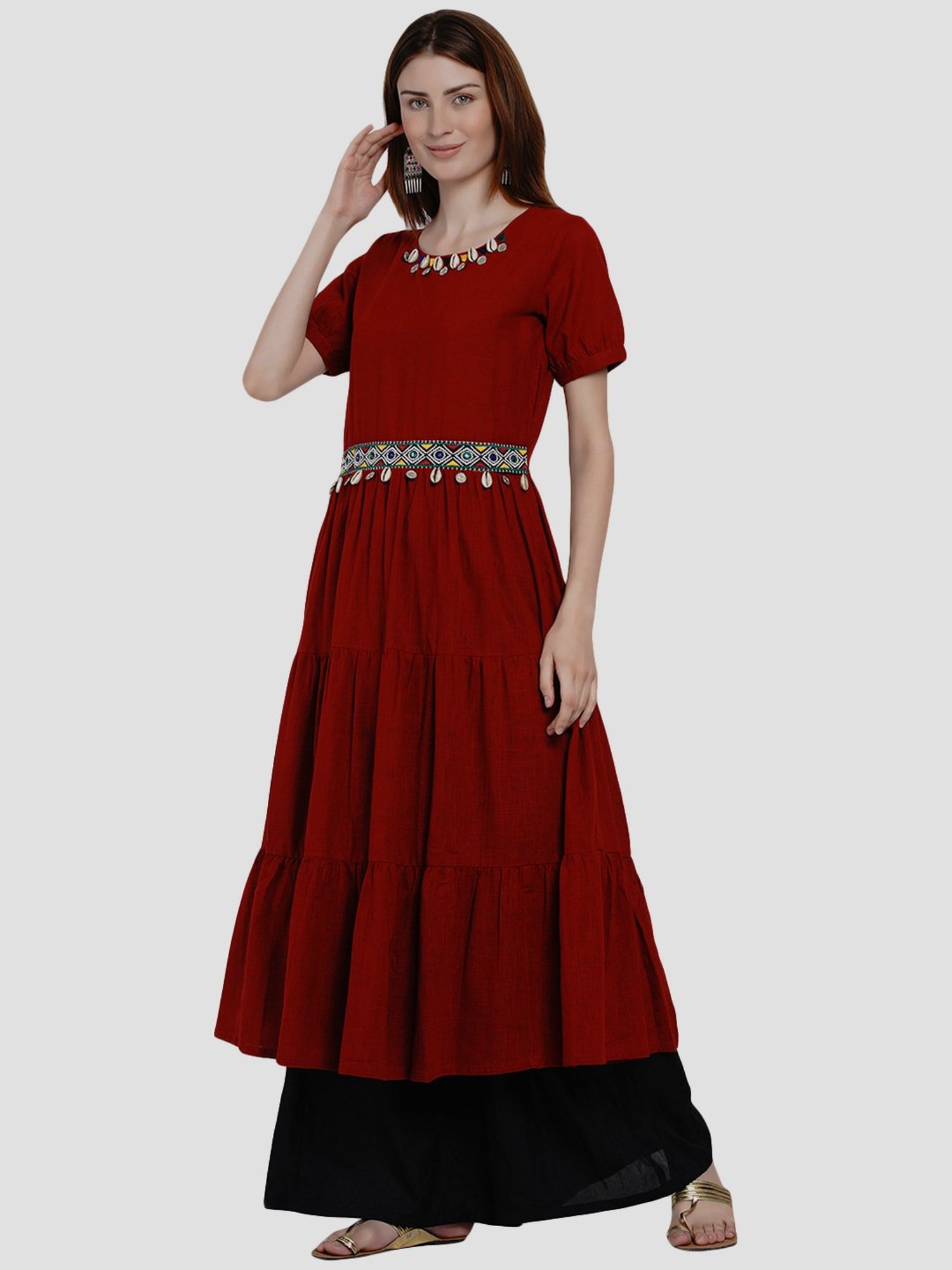 Fusion Beats Light Grey Embroidered A Line Kurta