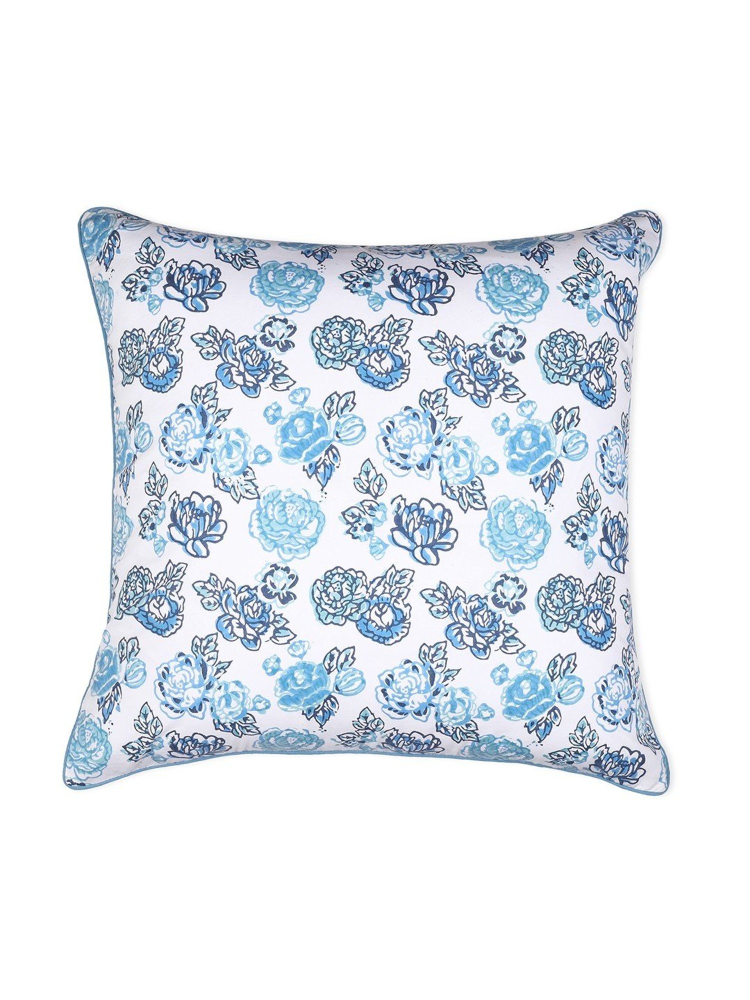 Spaces Spun Floral Blue Cotton Cushion Cover