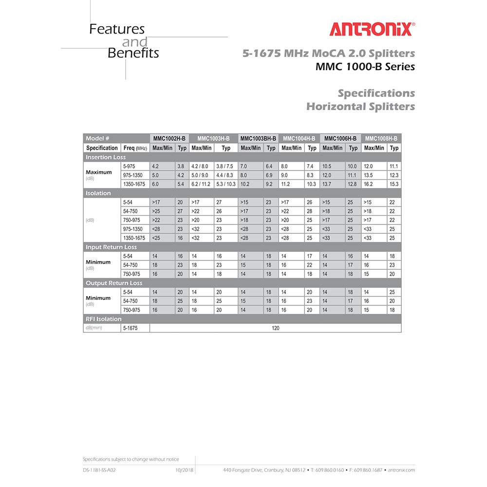 3 way antronix mmc1003hb 51675 mhz moca 2.0 splitter for frontier formerly verizon fios