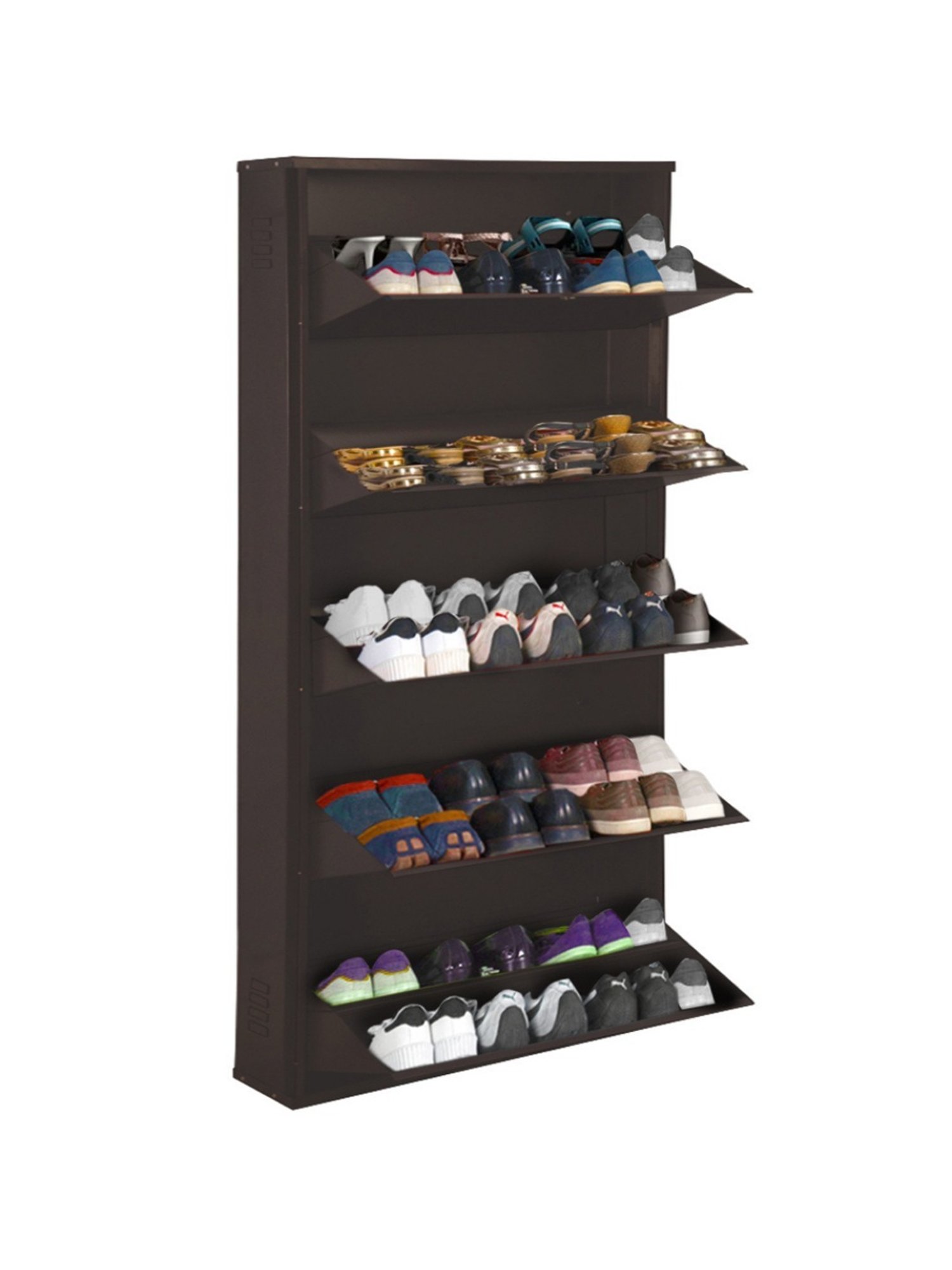 Delite Kom Metal Shoe Rack - 29" 10 Shelf, Double Decker, Coffee, PowderCoat, Wall Mount, DIY