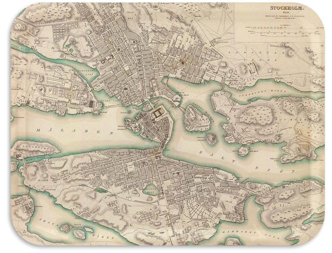 Trays4Us Stockholm Sweden 1838 Vintage Birch Wood Veneer 16x12 inches (Large) TV/Serving Map Tray - 100+ Different Designs