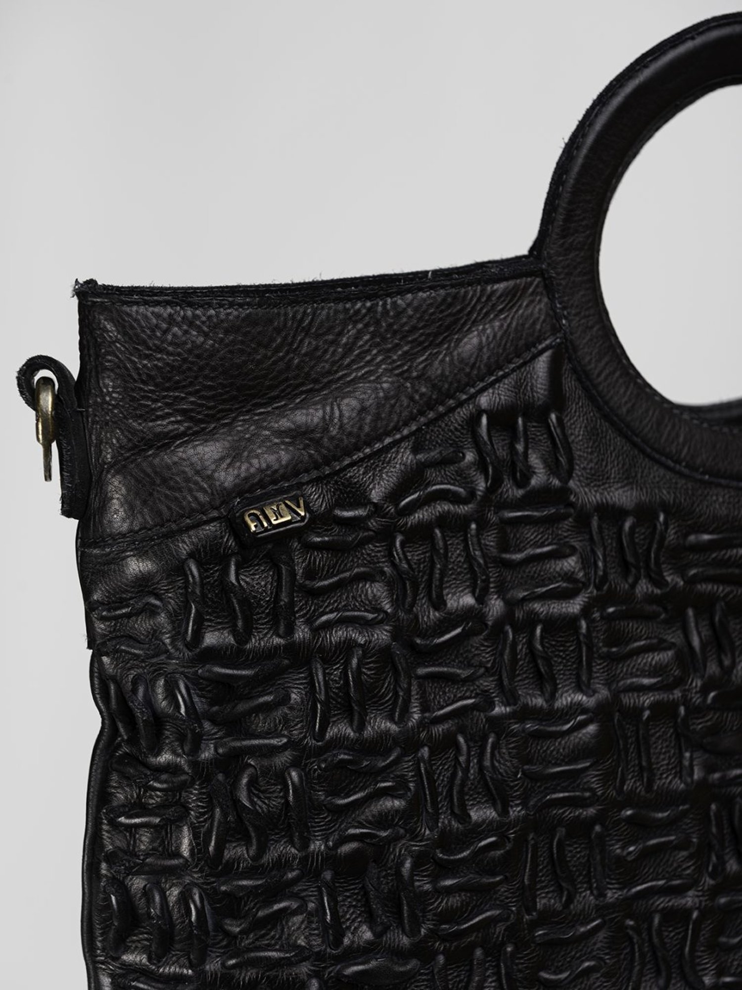 Art N Vintage Esther Black Leather Textured Large Handbag