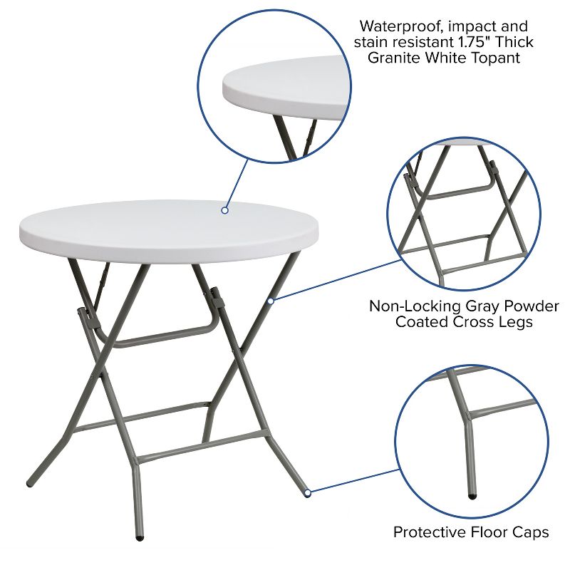 Flash Furniture 2.63-Foot Round Granite White Plastic Folding Table