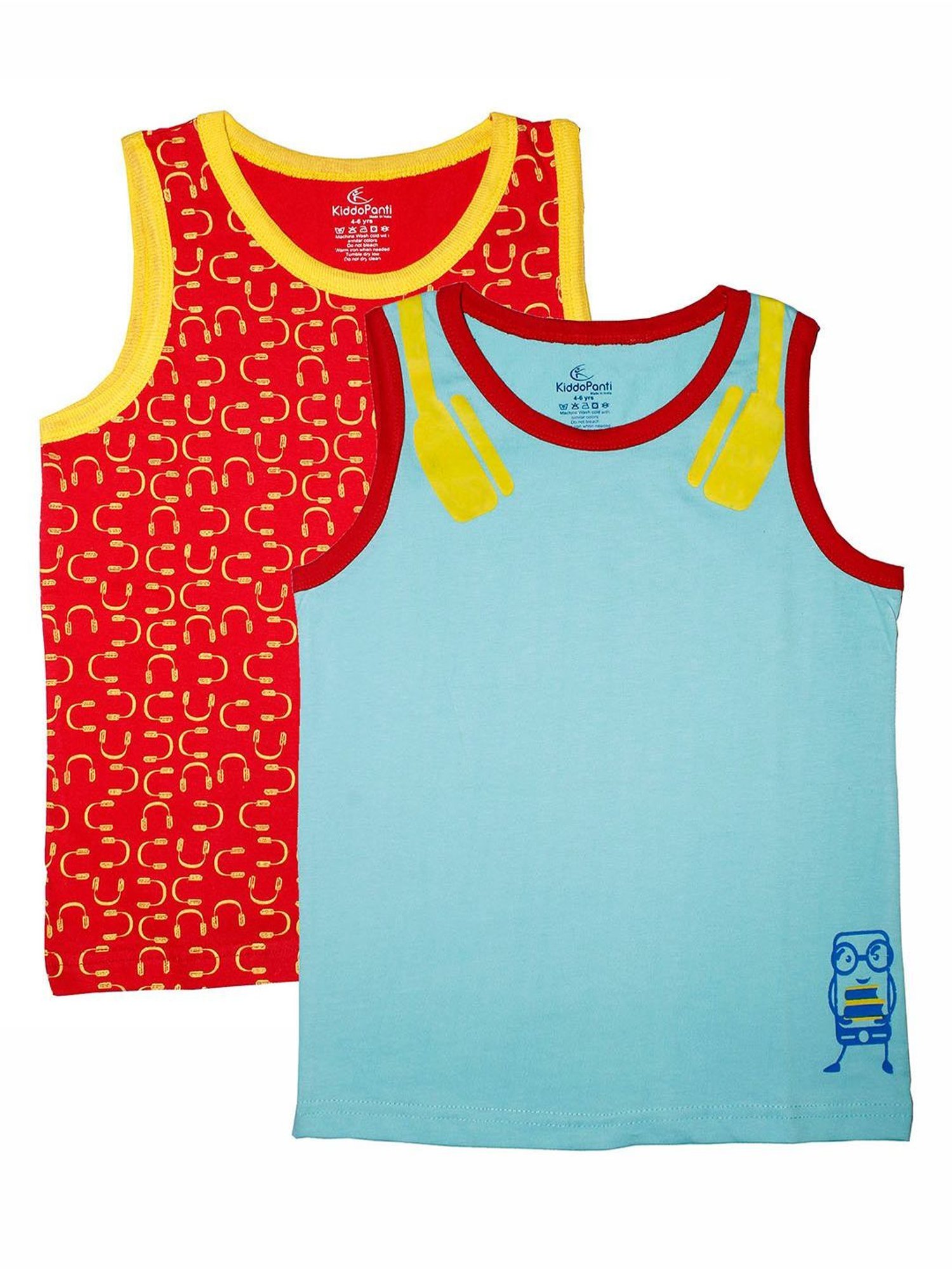 Kiddopanti Kids Light Blue & Red Printed T-Shirt (Pack Of 2)
