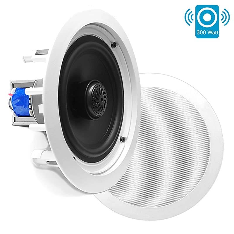 8&rdquo; Ceiling Wall Mount Speakers - Pair of 2-Way Midbass Woofer Speaker 70v Transformer Directable 1&rdquo; Titanium Dome Tweeter Flush Design w/ 55Hz-22kHz Frequency Response & 300 Watts Peak -  PDIC80T Whi