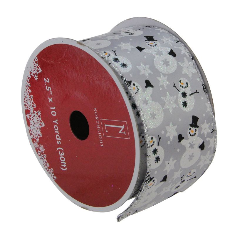 Northlight Shiny Silver Snowmen and Snowflakes Wired Christmas Craft Ribbon 2.5" x 120 Yards