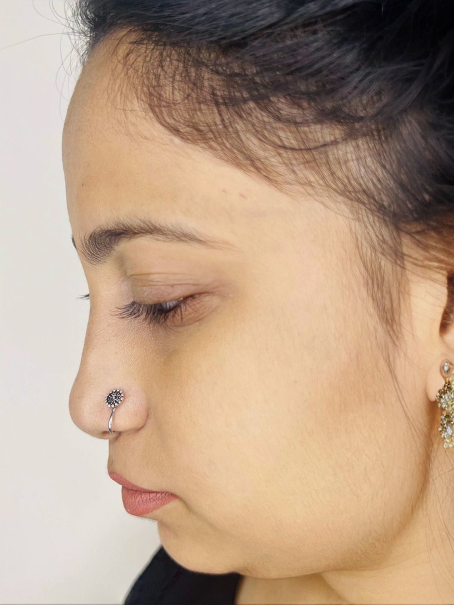 Arte Jewels 925 Sterling Silver Oxidized Round-shape Clip on Nosepin for Women & Girls