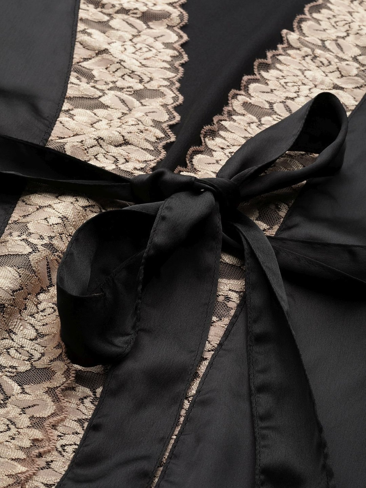 Ms.Lingies Black Lace Work Nightwear With Robe