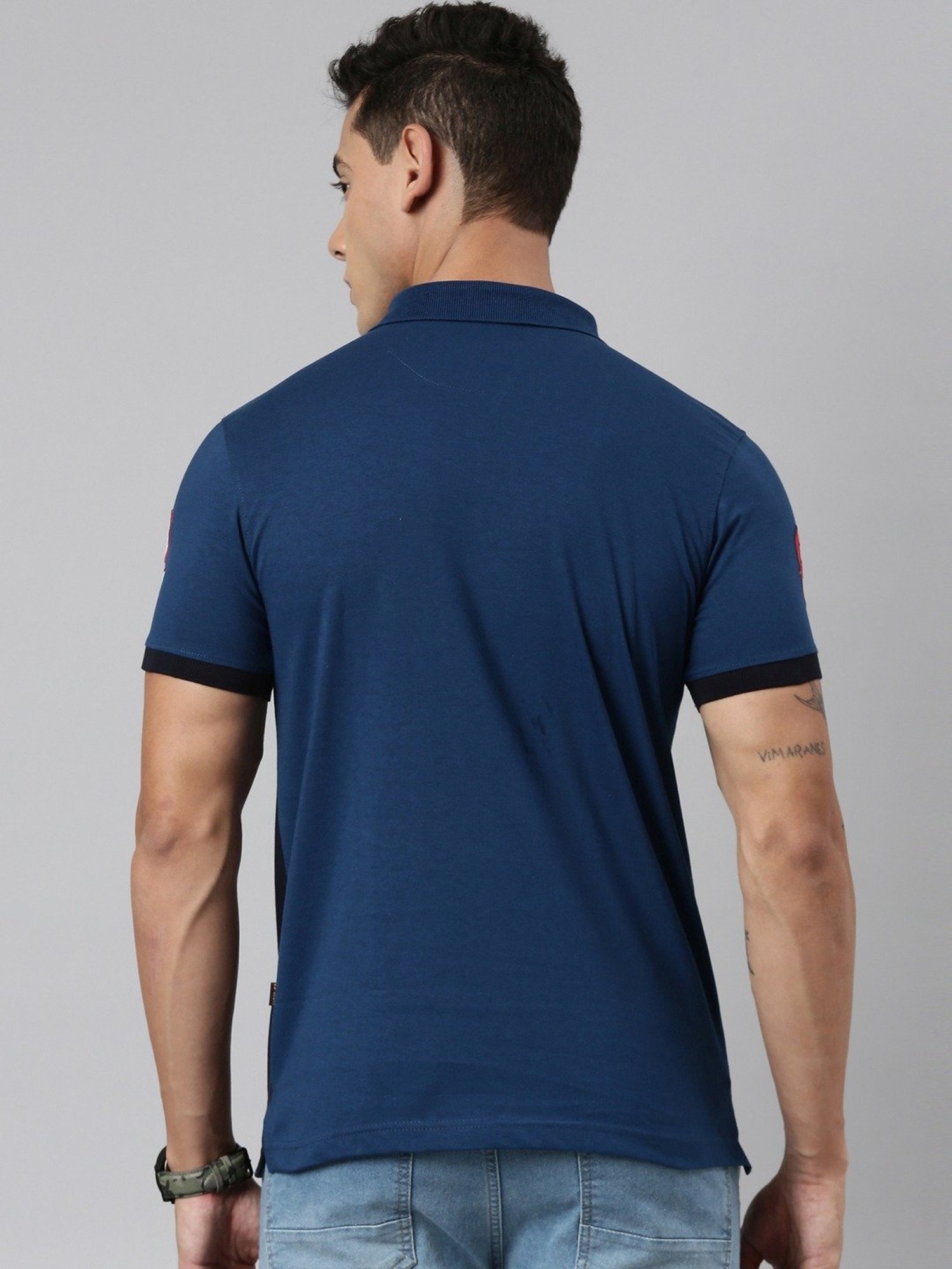 Dixcy Scott Maximus Blue Cotton Regular Fit Printed Polo T-Shirt