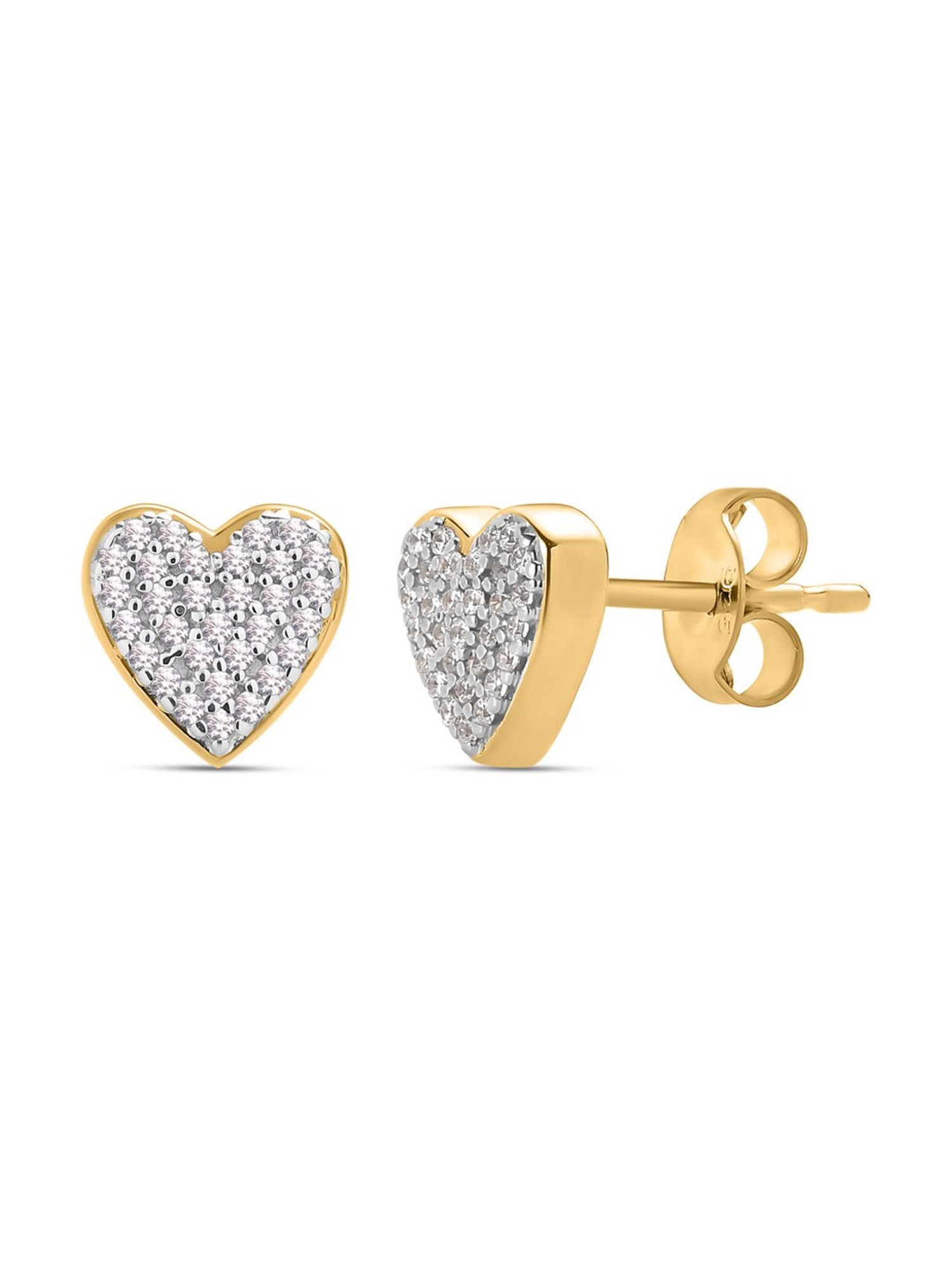 Ornate Jewels 925 Silver American Diamond Gold-Plated Sparkling Hearts Stud Earrings for Women