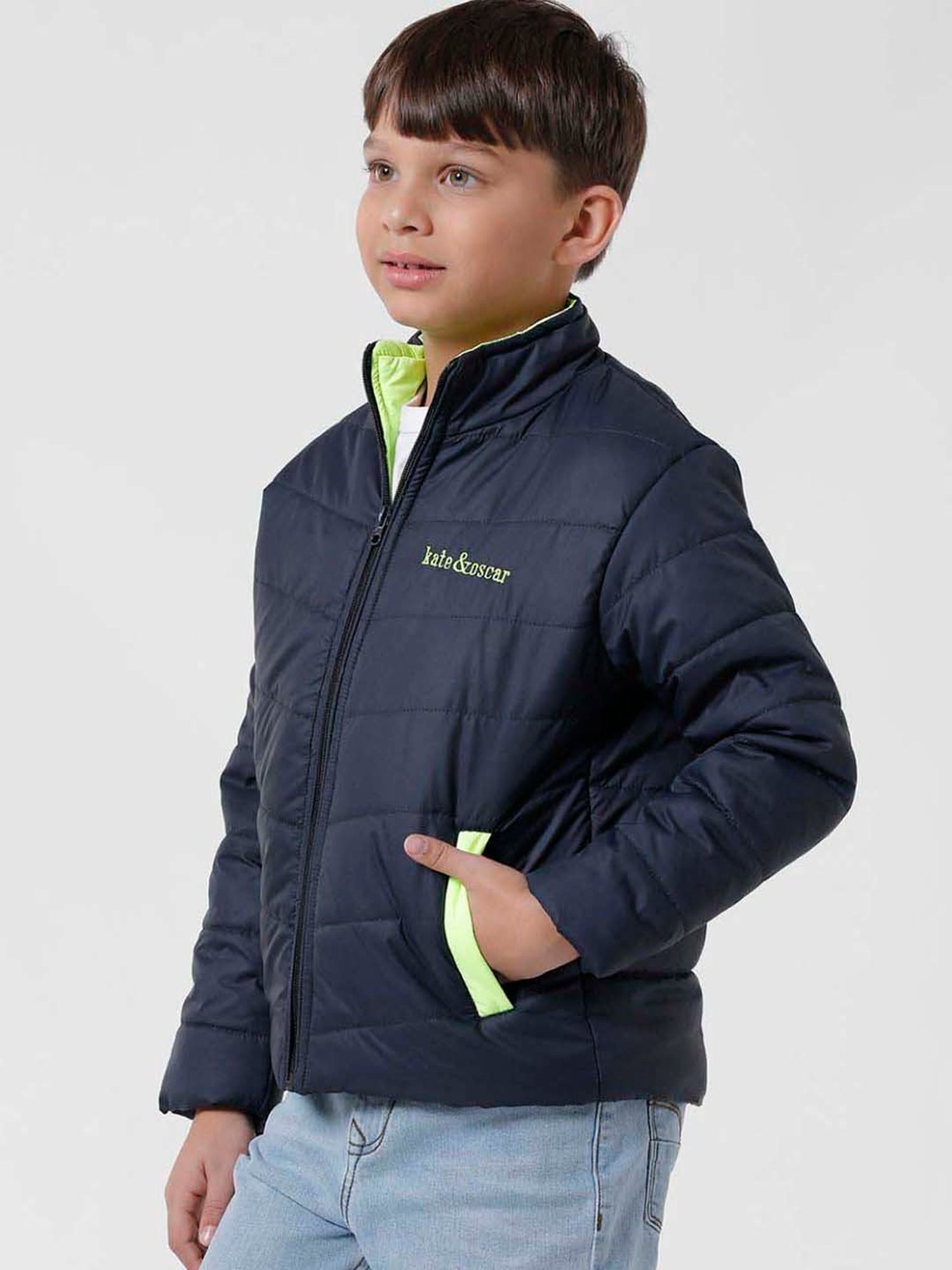 Kate & Oscar Kids Navy Quilted Full Sleeves Jacket