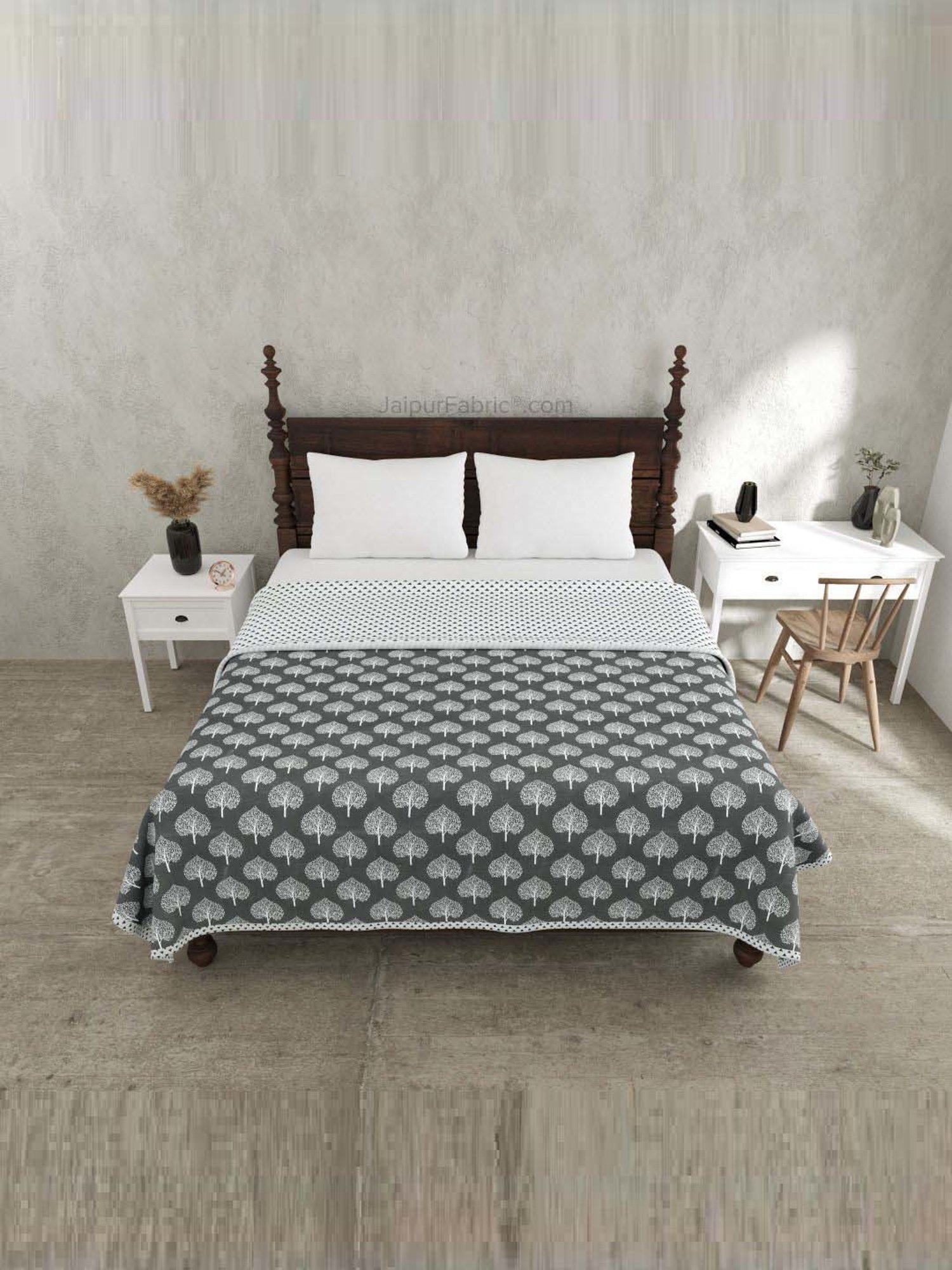 JaipurFabric Grey Mulmul Cotton 150 GSM Reversible Ac Dohar