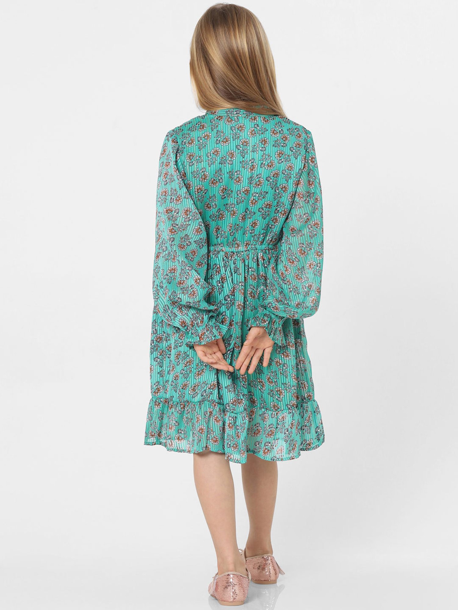 KIDS ONLY Sea Green Floral Print Full Sleeves Dress