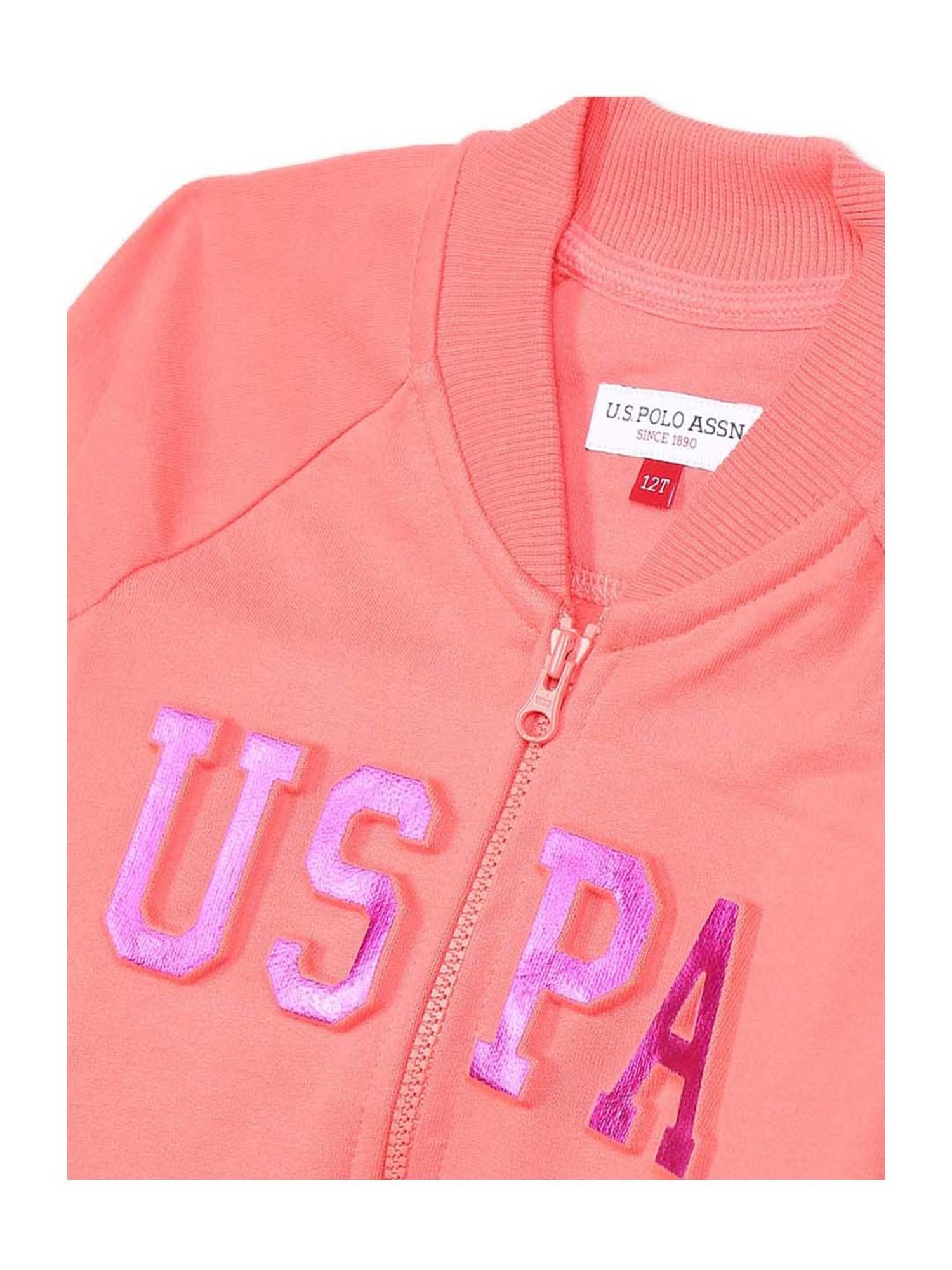 U.S. Polo Assn. Kids Pink Cotton Logo Full Sleeves Sweatshirt