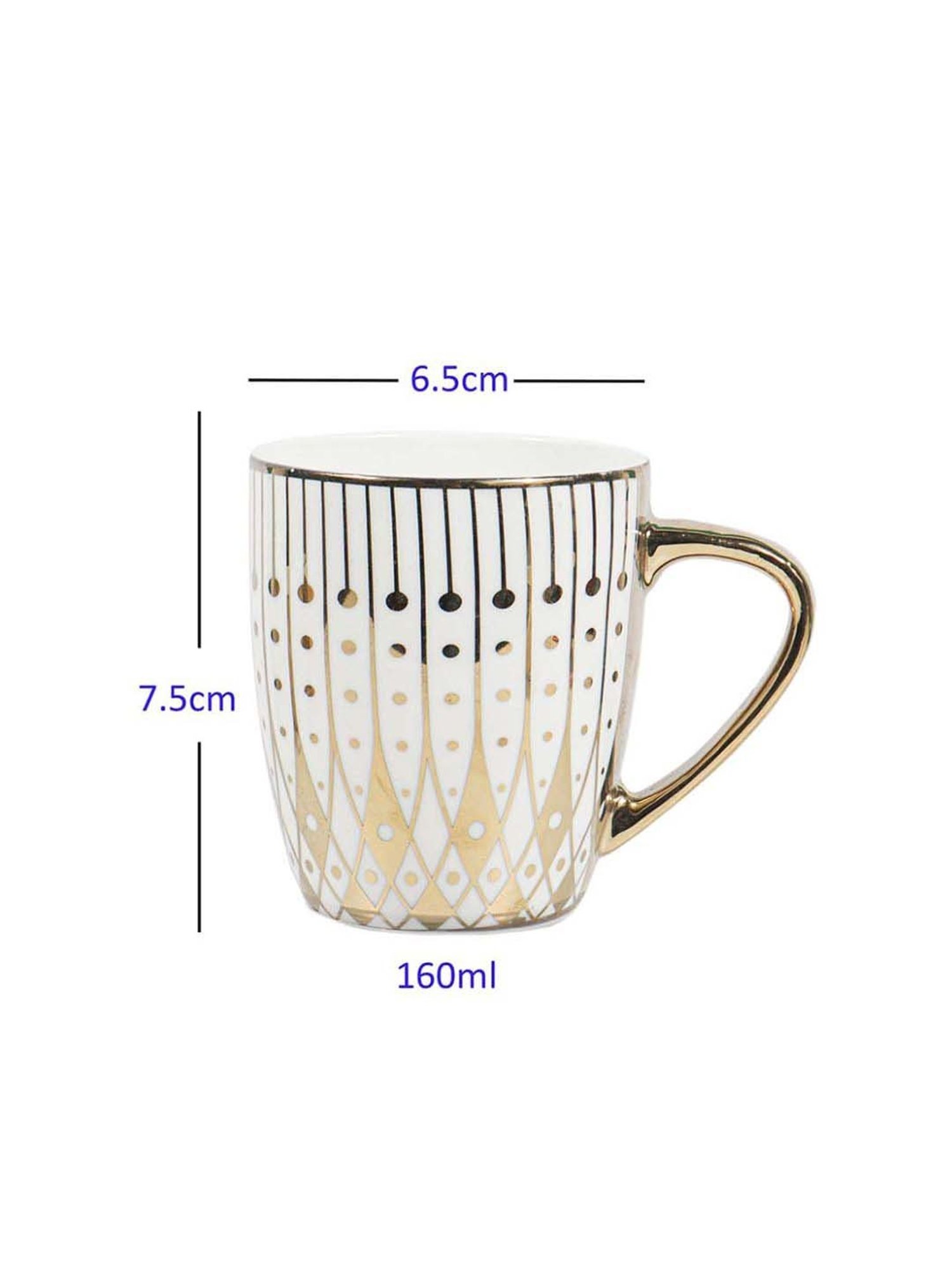 Femora White & Golden Bone China Tea Cup (0.16 L) - Set of 6