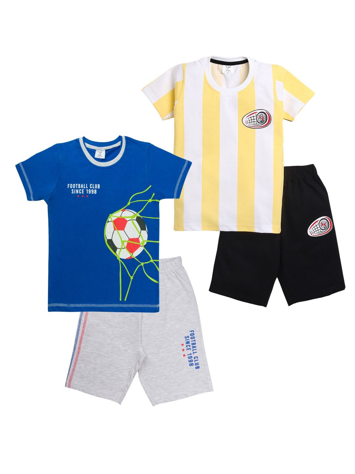 Todd N Teen Kids Blue & Yellow Printed T-Shirt with Bermudas (Pack Of 2)