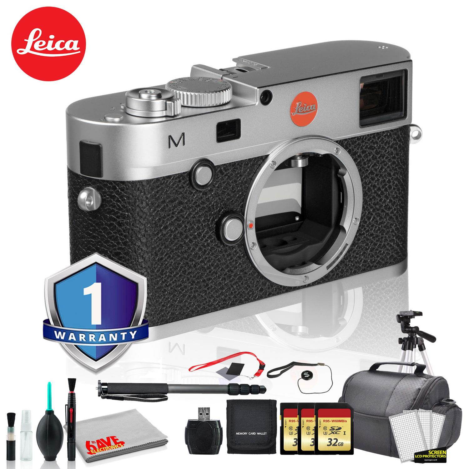 Leica M (Typ 240) Digital Rangefinder Camera (Silver) Bundle with 1 Year Extended Warranty + 3x 32GB Memory Card + Editing Software Kit + Tripod + White Balance Cards Set and MORE