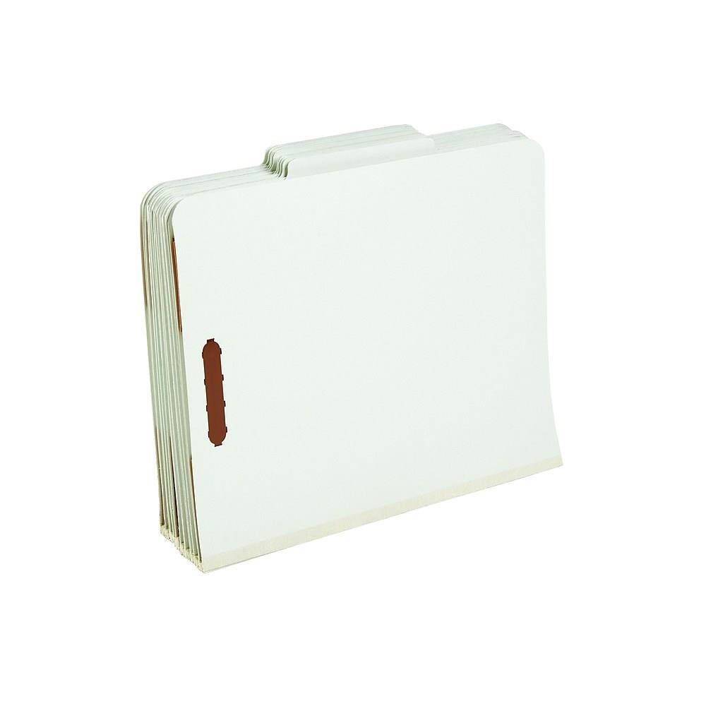 Staples Pressboard Folders 2/5-Cut Top Tab Ltr 2 Div. Lt Gy 10/BX 811394