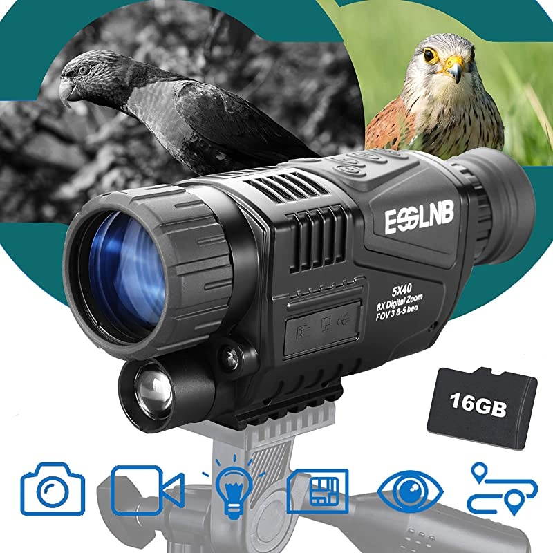40mm Night Vision Monocular 5X Digital Infrared Monocular 1.5&rdquo; LCD Take Photos/Videos and Playback with 16G for Hunting Security Surveilla
