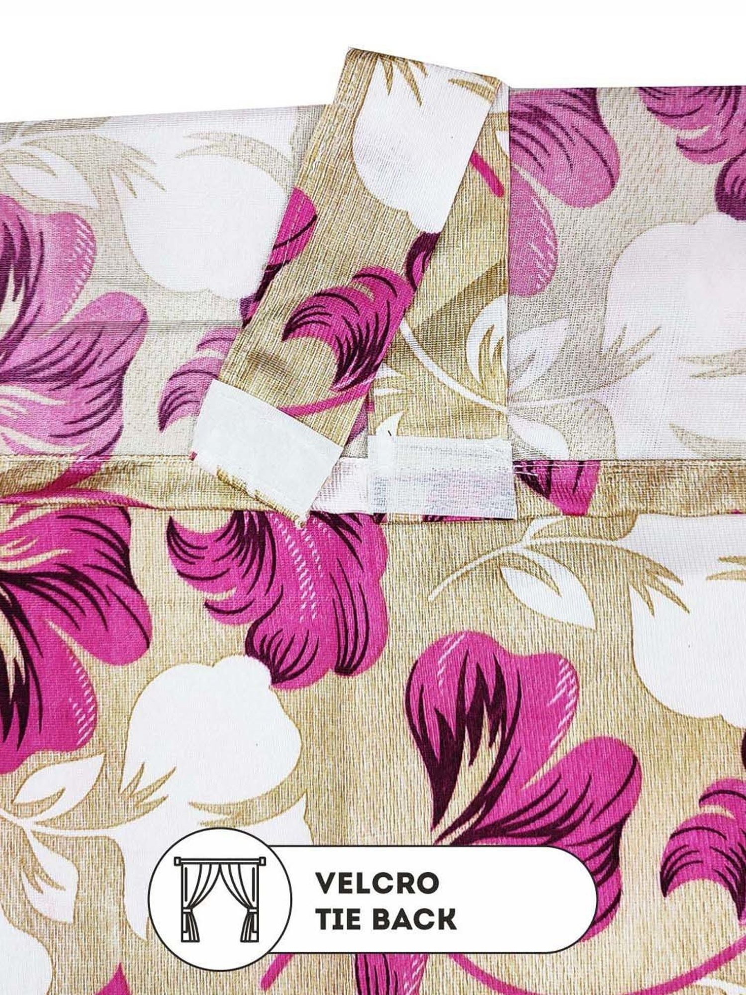 Bianca SANTORO Beige & Pink Faux Silk 7 Ft. Door Curtain - Set of 2