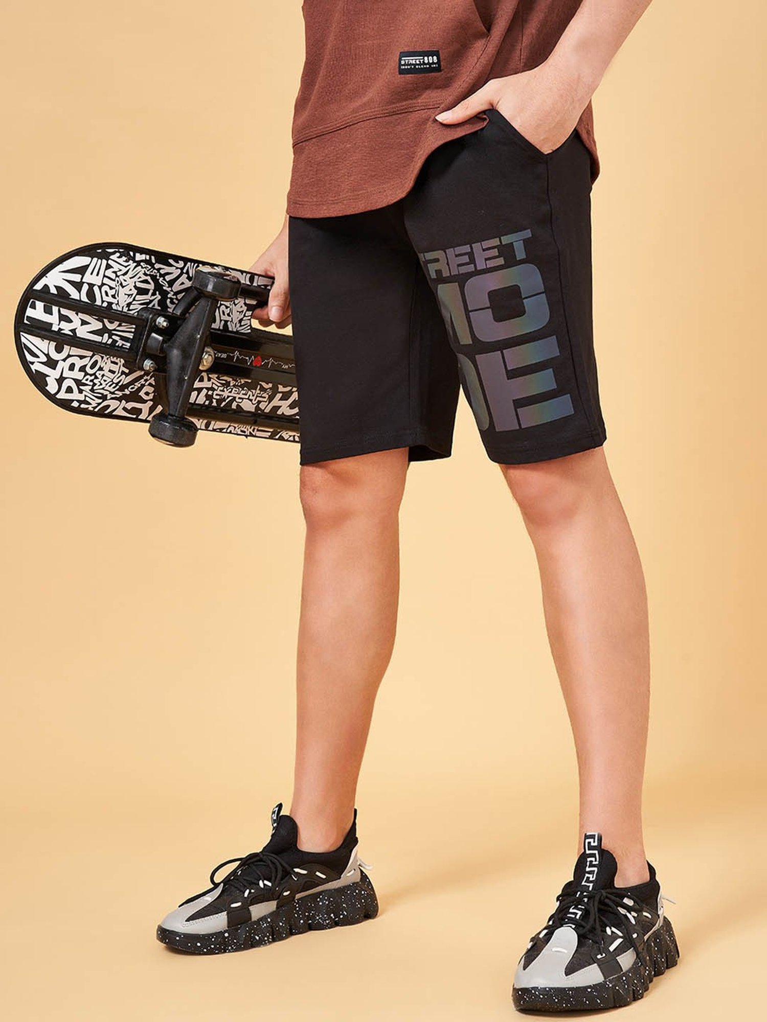 Street 808 by Pantaloons Black Regular Fit Printed Shorts