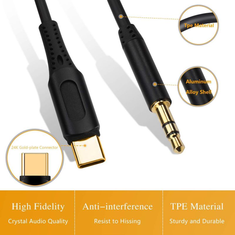 USB C to 3.5mm Aux Cable, Mxcudu USB C Male to 3.5mm Male Headphone Car Stereo Speaker Aux Audio Cable Compatible with Samsung Galaxy Note 10/10+, Google Pixel 4/4XL/3/3XL, OnePlus and More(Black)