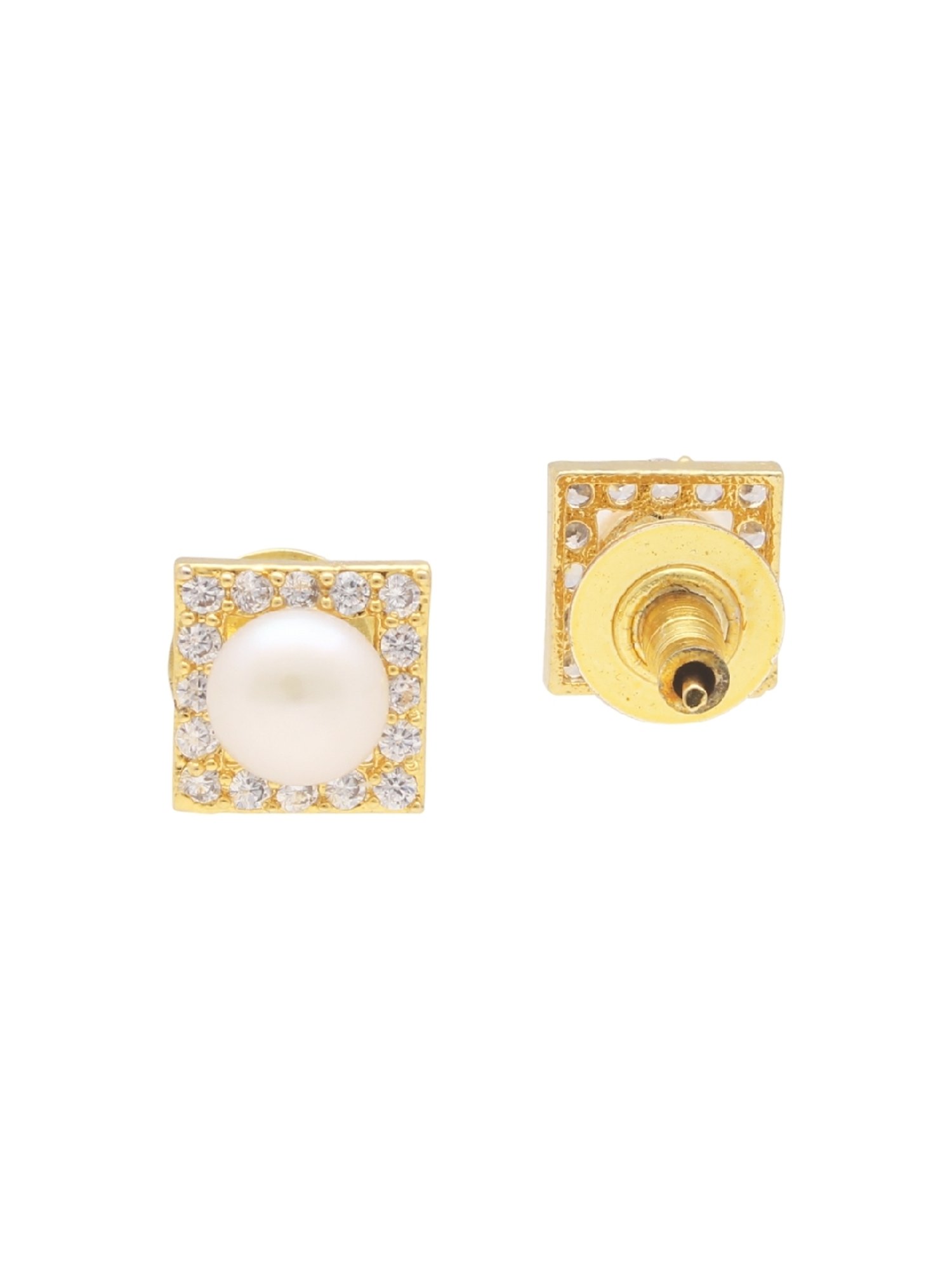 Sri Jagdamba Pearls Cupid's Pearl White & Golden Stud Earrings for Women & Girls