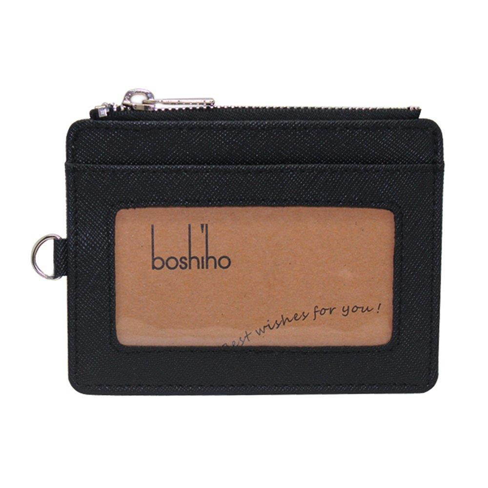 Boshiho Saffiano Leather Badge Holder ID Card Holder with Coin Change Purse