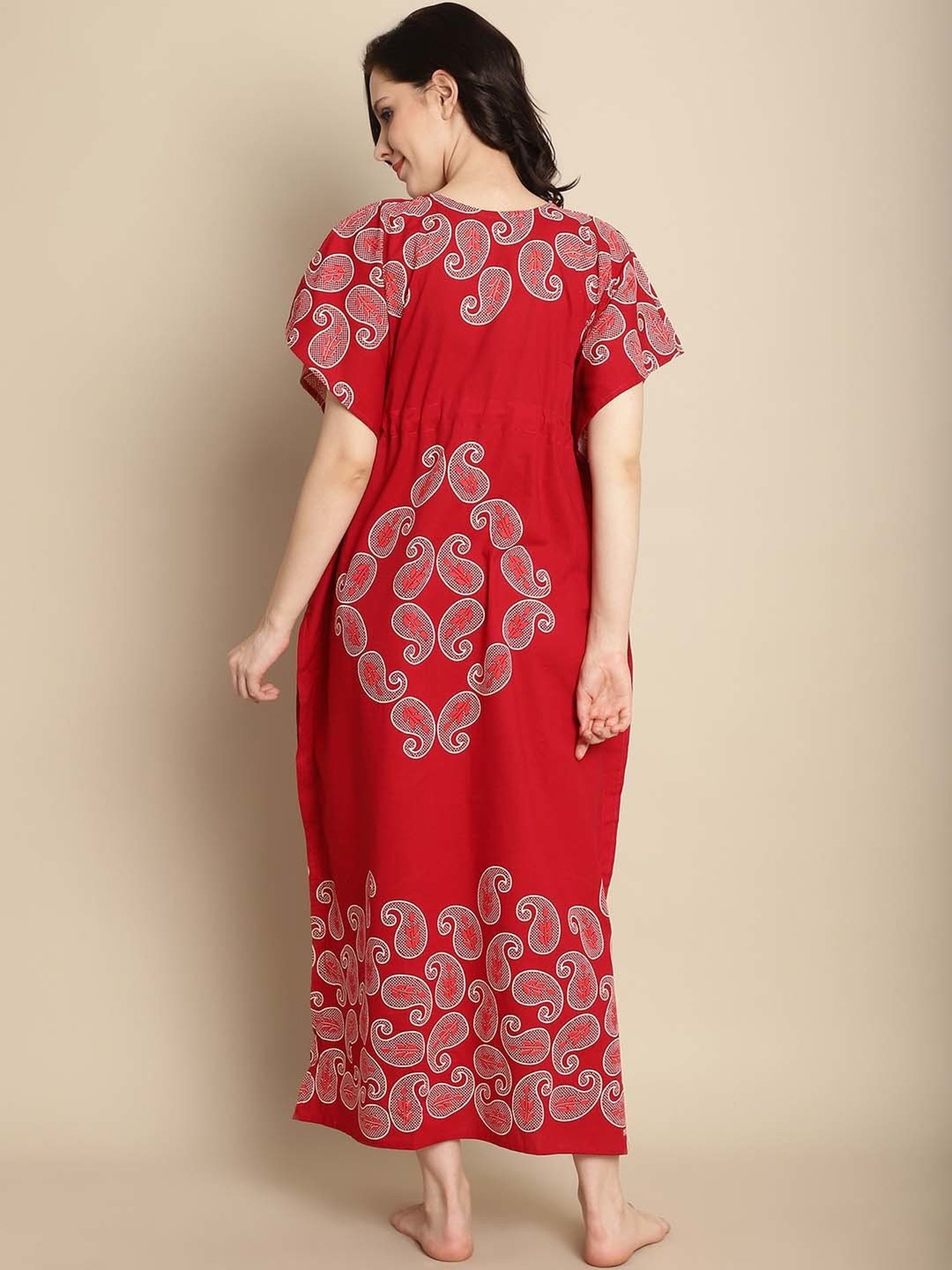 Secret Wish Red Printed Maternity Feeding Kaftan