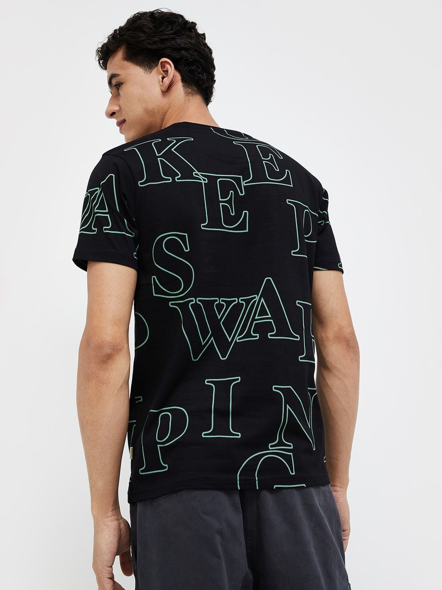 Forca Black Cotton Regular Fit Printed T-Shirt