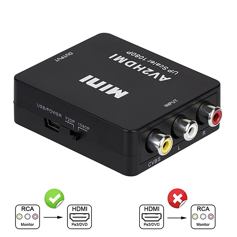 to HDMI, AV to HDMI, 3CVBS Composite Audio Video to 1080P HDMI Converter Adapter Supporting PAL/NTSC for PS3, TV, STB, VHS, VCR, PC, Laptop, Xbox, Camera, DVD Etc