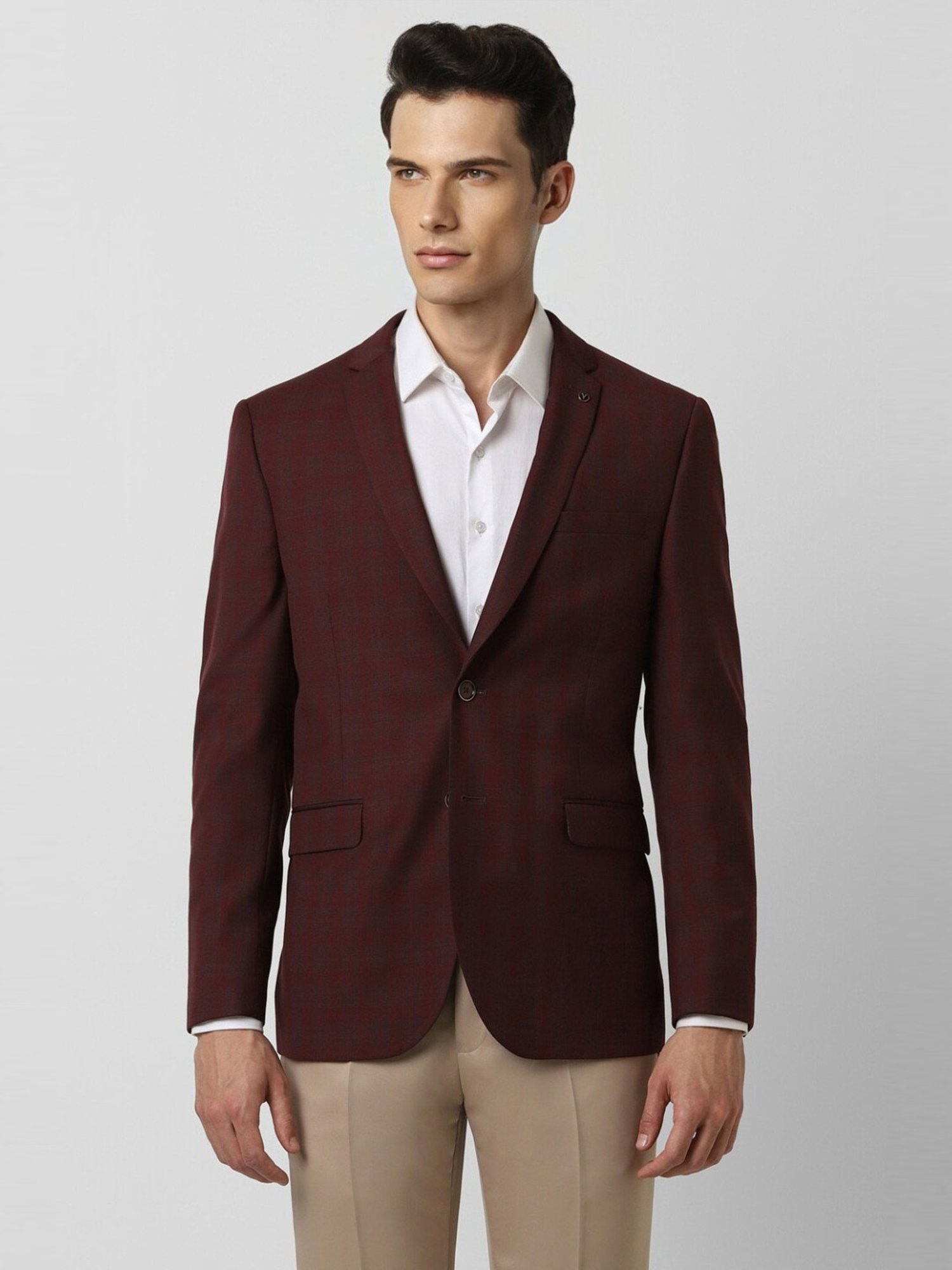 Van Heusen Maroon Slim Fit Checks Blazer