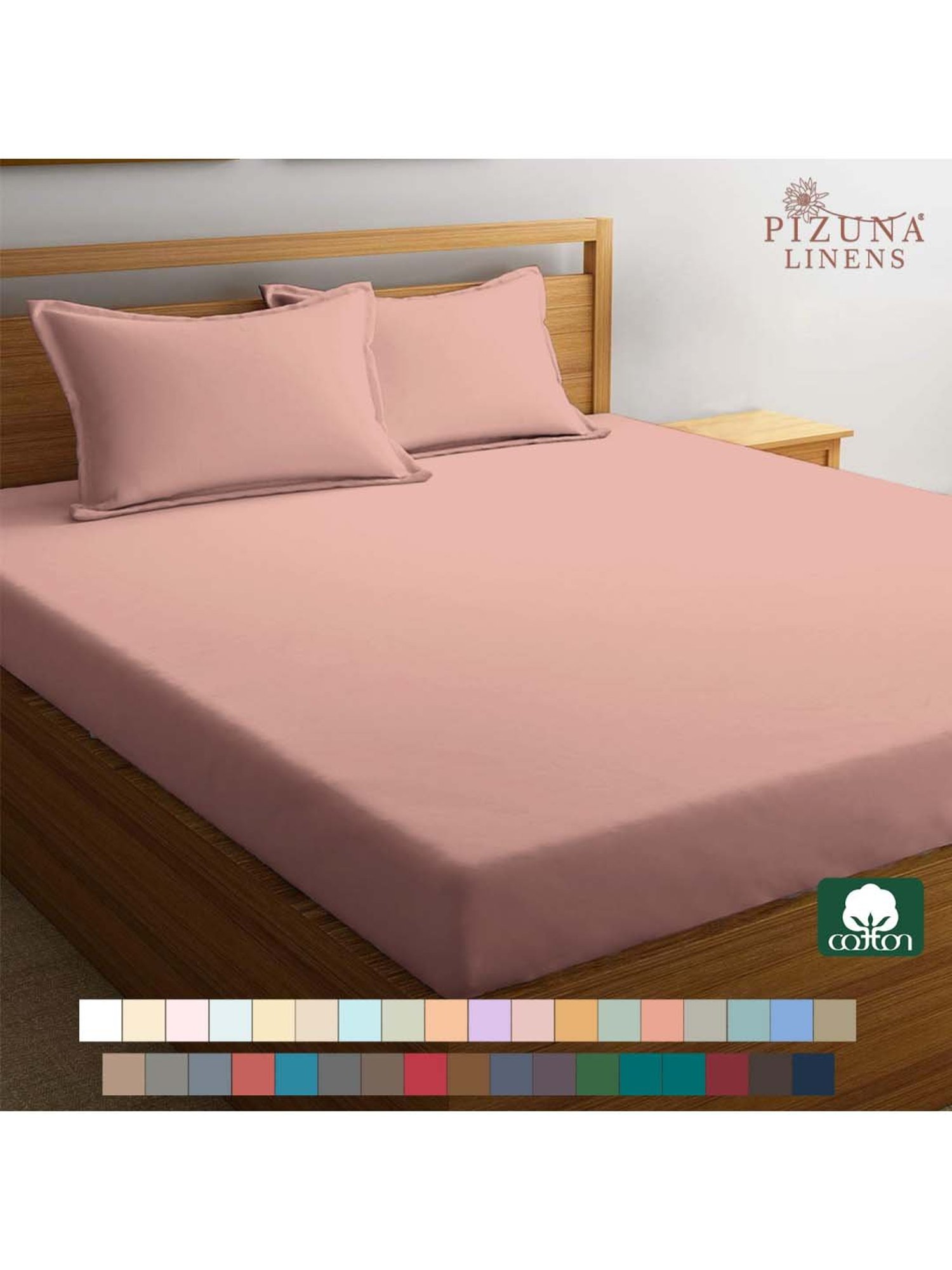 Pizuna 400TC 100% Cotton New Rose Fitted Bed Sheet King Size With 2 Pillow Cover