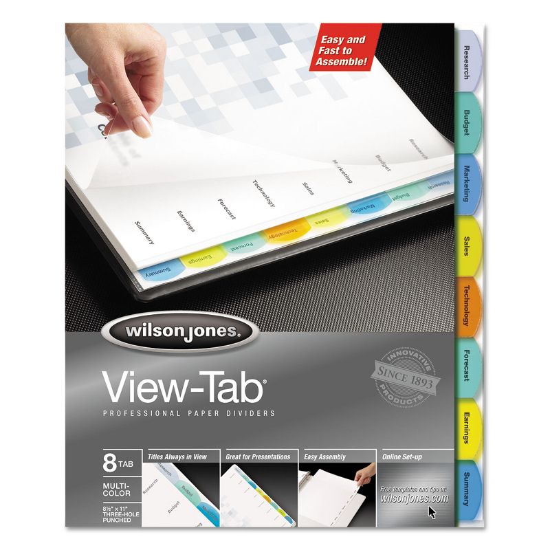 Wilson Jones View-Tab Paper Index Dividers 8-Tab Square Letter Assorted 55965