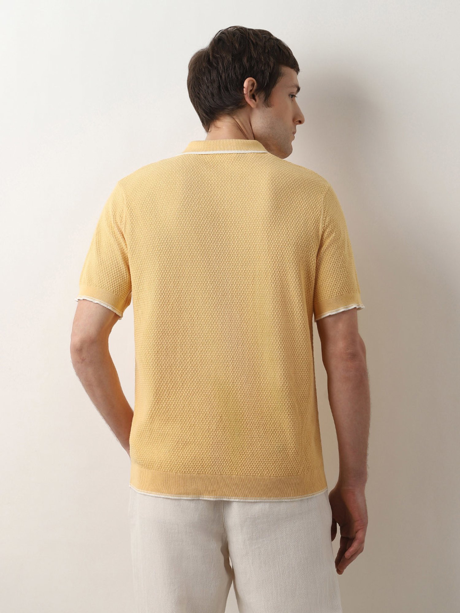 SELECTED HOMME Yellow Regular Fit Textured Cotton Polo T-Shirt